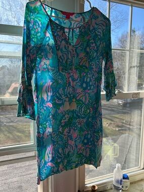 Lilly Pulitzer Turquoise Pink Green Floral Tunic Dress